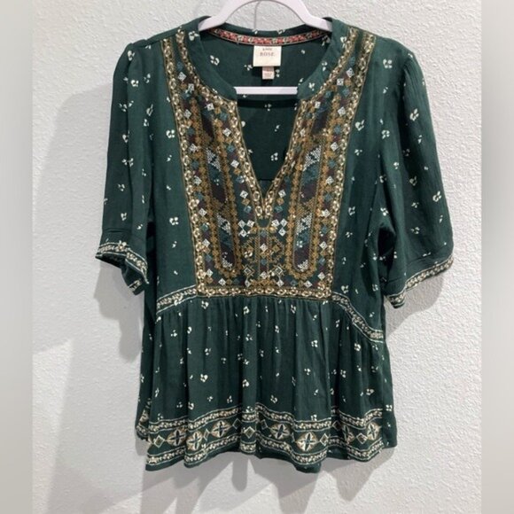 Knox Rose Green Boho Blouse - Picture 1 of 6